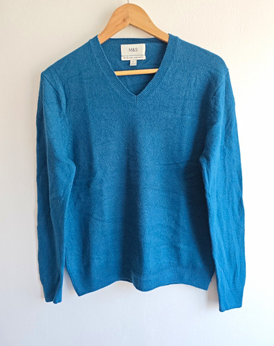 Blue lambswool knit v - m&s, v-neck