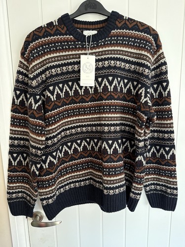 Mens navy brown fair isle - mens,